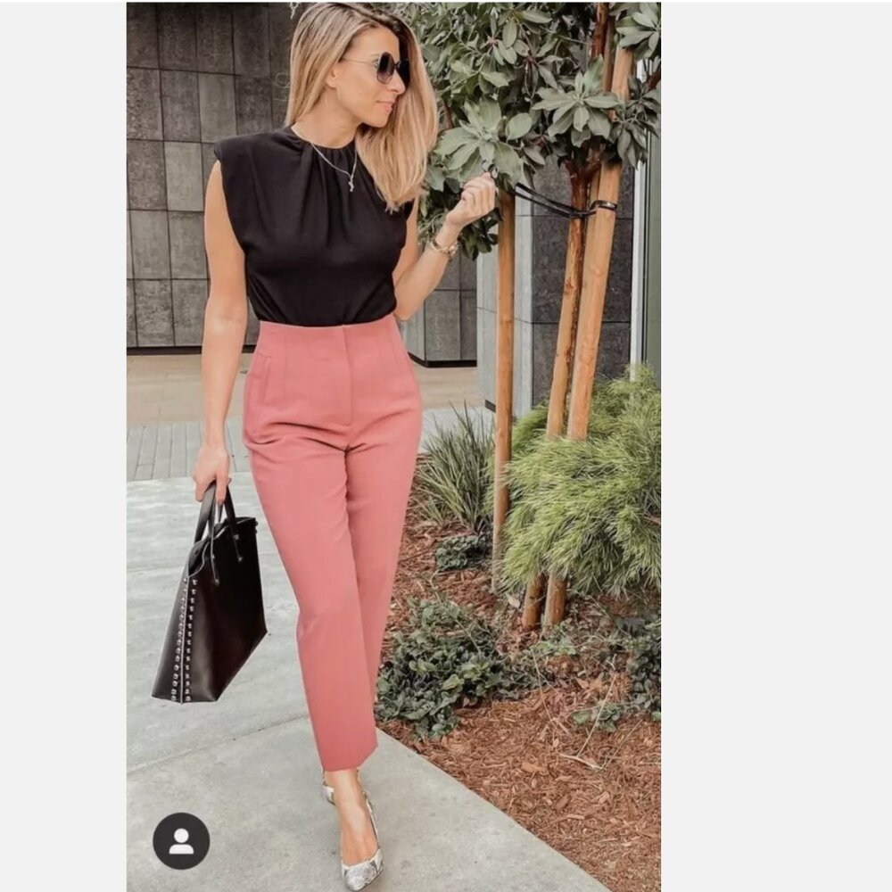 ZARA Women HIGH WAIST PANTS CORAL PINK MARSALA S - Picture 1 of 12
